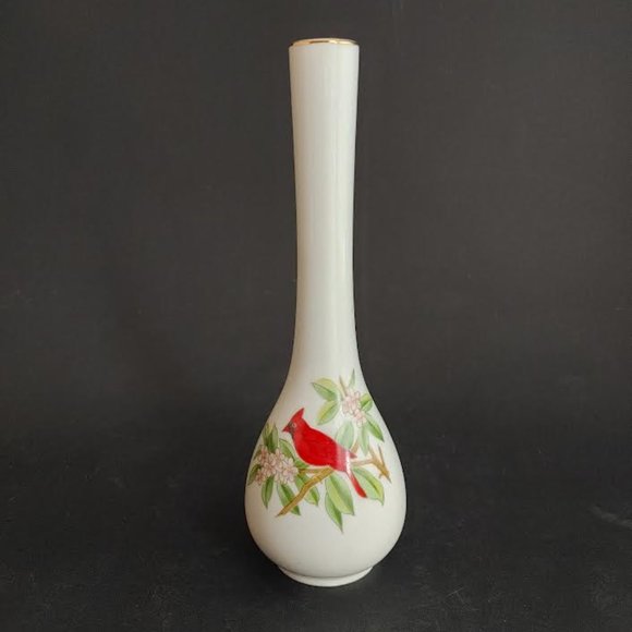 Vintage Lefton Cardinal Bud Vase Gold Trim Japan 2595 EUC 7" Bird Floral - Picture 1 of 9